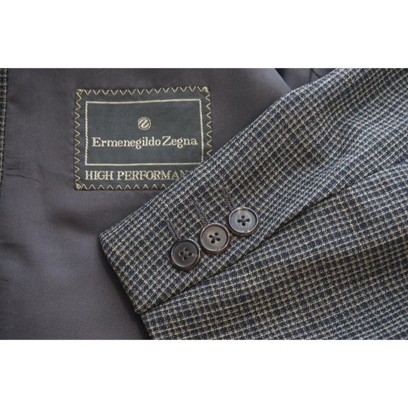 Ermenegildo Zegna Brown Blue Textured Wool Plaid Sport Coat Jacket Sz 42L